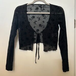 Black Floral Sheer Women's Top